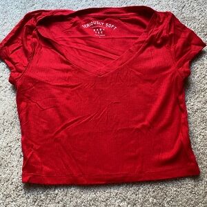 Aeropostale Red V-Neck Short Sleeve Tee